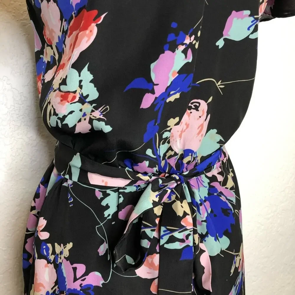 Yumi Kim black floral faux wrap dress size Small